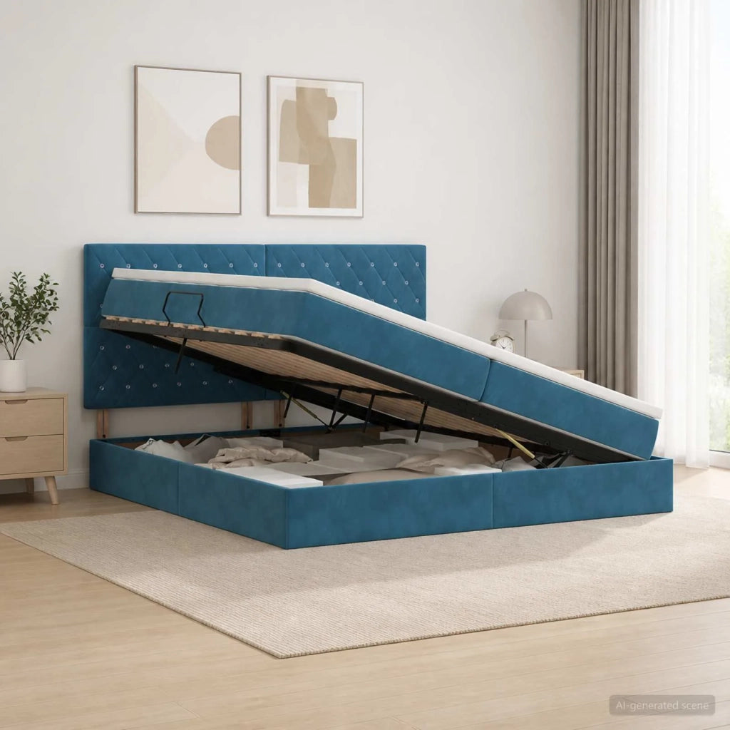 Letto con contenitore e materasso Blu Scuro 200 x 200 cm 3459655