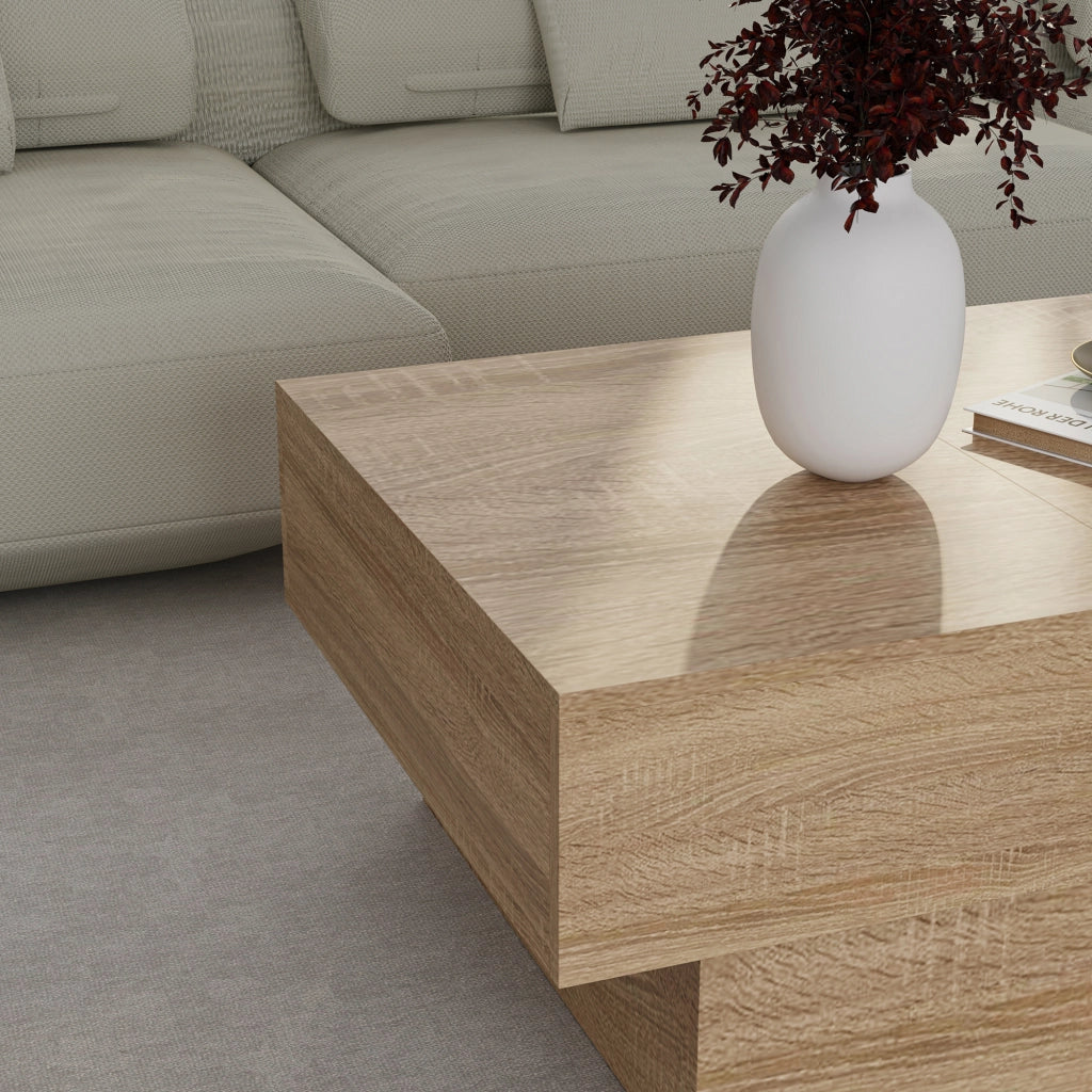 Tavolino Centrale Lens da Salotto con Piano Scorrevole 80 x 60 x 36 cm - Effetto Rovere [en.casa]