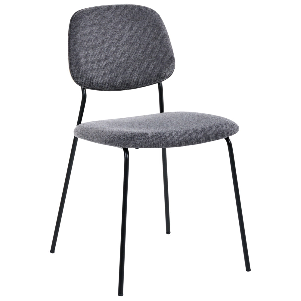 Set di 4 sedie da pranzo grigio nero poliestere gambe in ferro senza braccioli cappucci protettivi design minimalista moderno impilabili