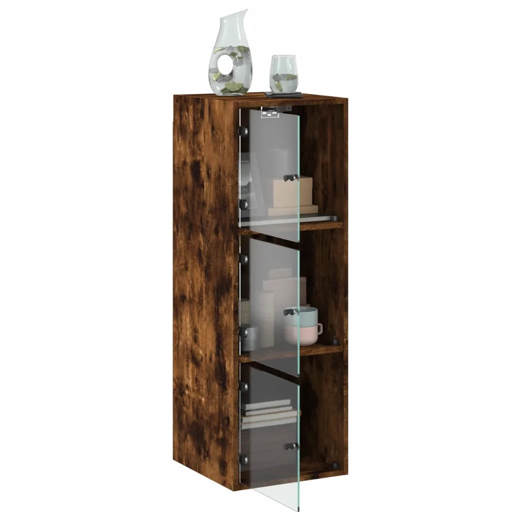 Armadietto a Muro | Mobile a Muro con Ante in Vetro Rovere Fumo 35x37x100 cm