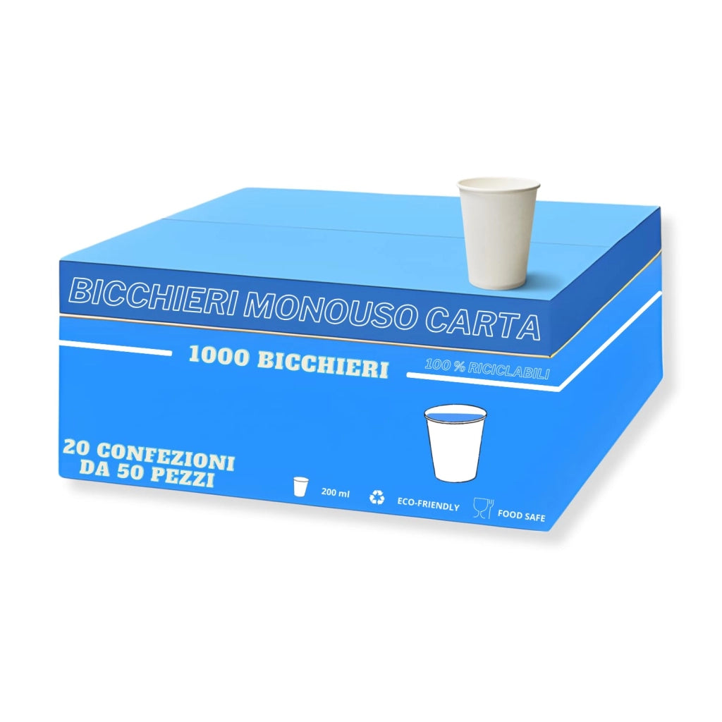MOHOME 1000 Bicchieri Carta 200 ml Monouso Bicchiere Bianco Compostabili Biodegradabili Bevande Calde Acqua Tè Tisana Cappuccino Caffè Eventi