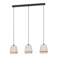 Lampadario A Sospensione Vintage Tabley Acciaio Nero Legno 3 Luci E27