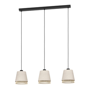 Lampadario A Sospensione Vintage Tabley Acciaio Nero Legno 3 Luci E27