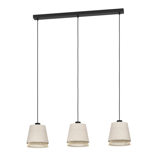 Lampadario A Sospensione Vintage Tabley Acciaio Nero Legno 3 Luci E27