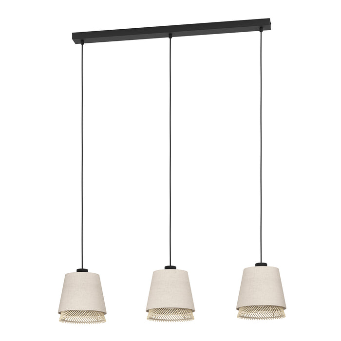 Lampadario A Sospensione Vintage Tabley Acciaio Nero Legno 3 Luci E27