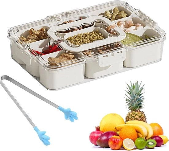 Snack contenitore con coperchio e maniglia - 9 contenitori interni - contenitore per snack caramelle frutta biscotti - inclusa leva da cucina
