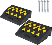 Set di 2 Rampe per Soglia, Rampa per Marciapiede in Gomma Antiscivolo con Strisce Riflettenti Triangolari Gialle e Fori di Drenaggio, Capacità Carico 15 Tonnellate (49 x 37 x 16cm)