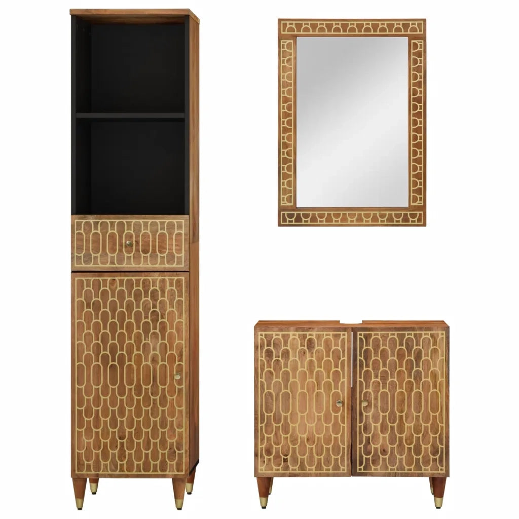 Set Mobili da Bagno 3pz in Legno Massello di Mango 3206322