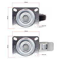 Set 4 ruote piroettanti, freno doppio blocco, Rotella 200mm max 150kg, metallo e gomma piena