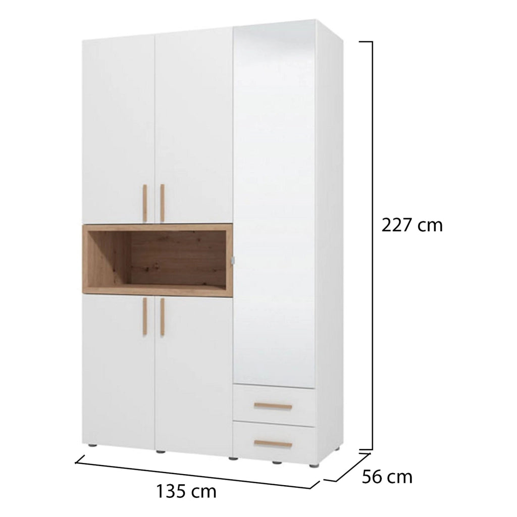 Armadio Camera da Letto Pianezze, Guardaroba 3 Ante Appendiabiti, 134.5x56 cm Bianco