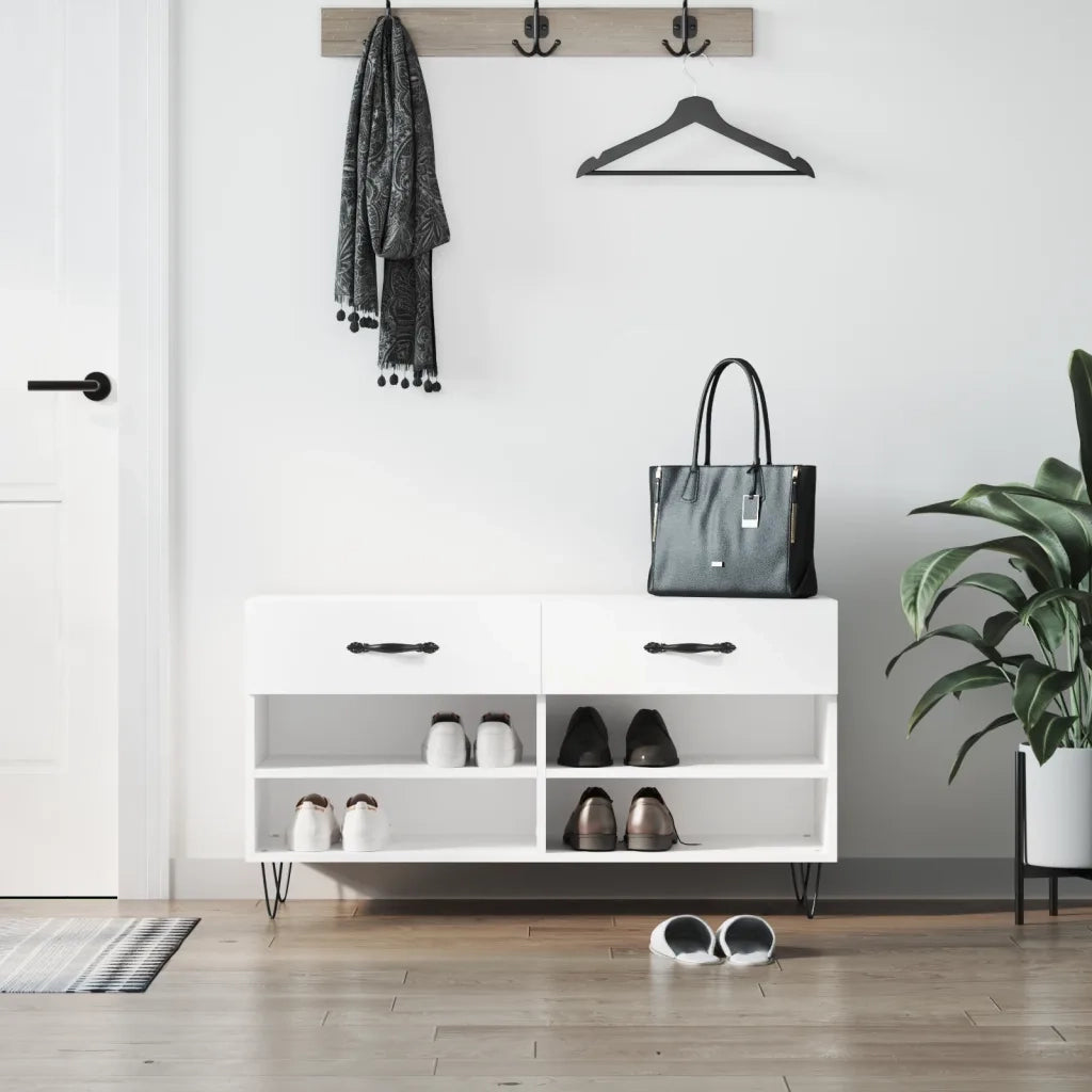 Panca Porta Scarpe | Scarpiera | Mobile per scarpe Bianca 102x35x55 cm in Legno Multistrato