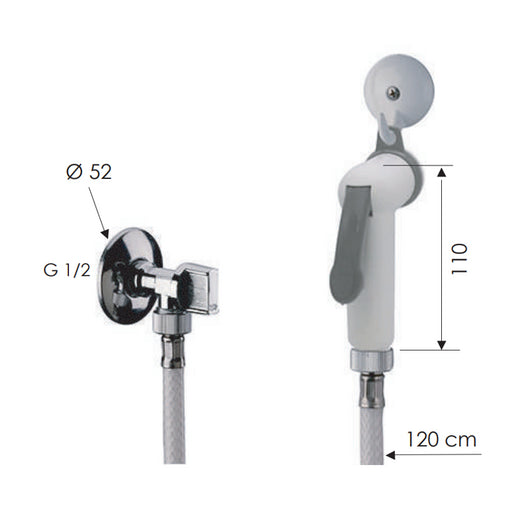 Set doccetta bidet eco con doccia a pulsante bianca, flessibile, rubinetto e gancio bianco