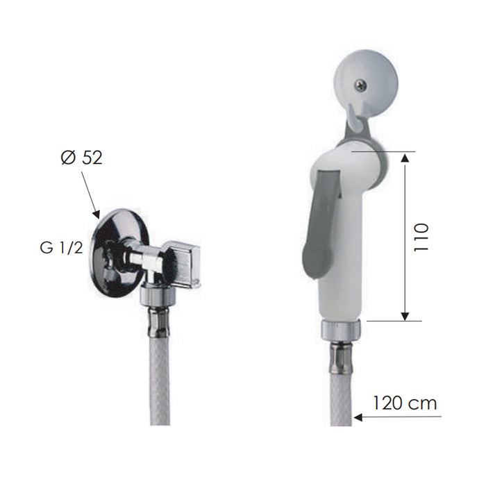 Set doccetta bidet eco con doccia a pulsante bianca, flessibile, rubinetto e gancio bianco