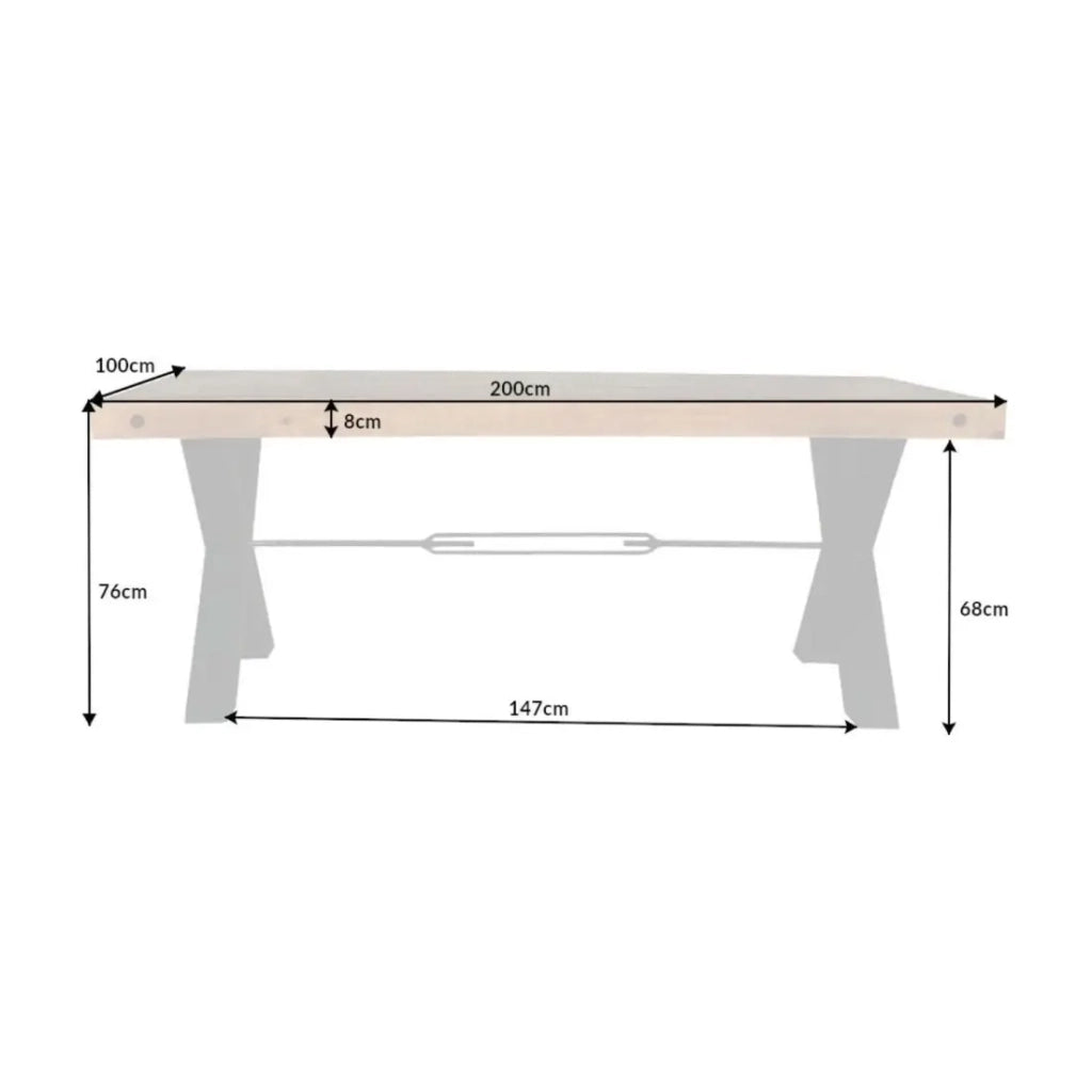 Table CAVARA – Legno di pino riciclato verniciato e metallo nero – 200 cm – Piano spesso 80 mm – Stile industriale