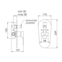 Rubinetto vasca/doccia incasso con deviatore e piastra - serie class line