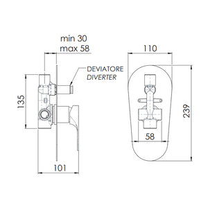 Rubinetto vasca/doccia incasso con deviatore e piastra - serie class line