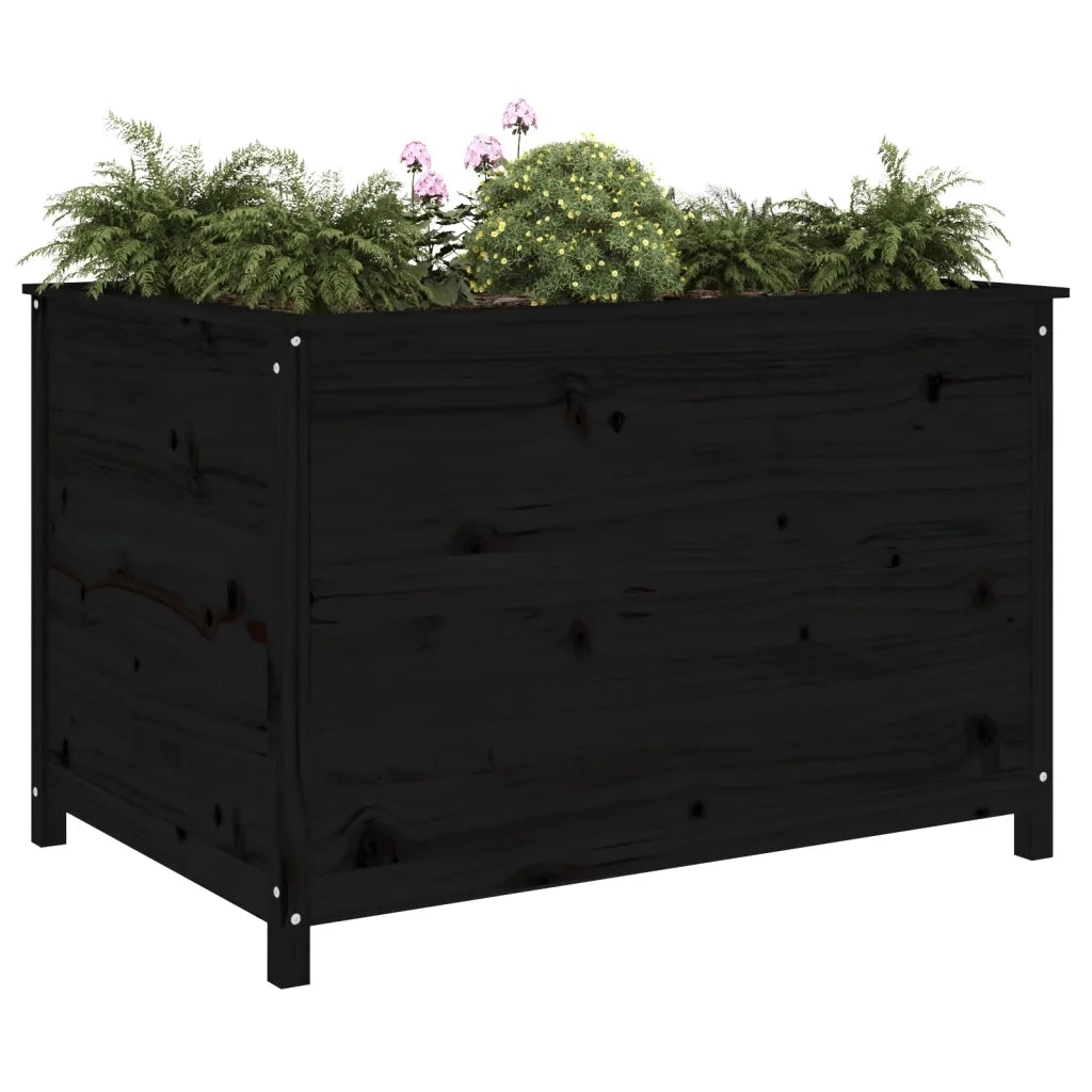 Fioriera Rialzata Giardino Nera 119,5x82,5x78 cm Massello Pino 825314