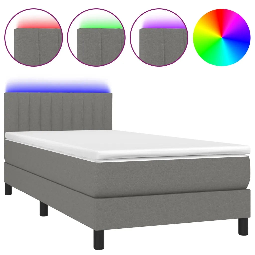 Letto a Molle Materasso e LED Grigio Scuro 90x200 cm in Tessuto 3133286