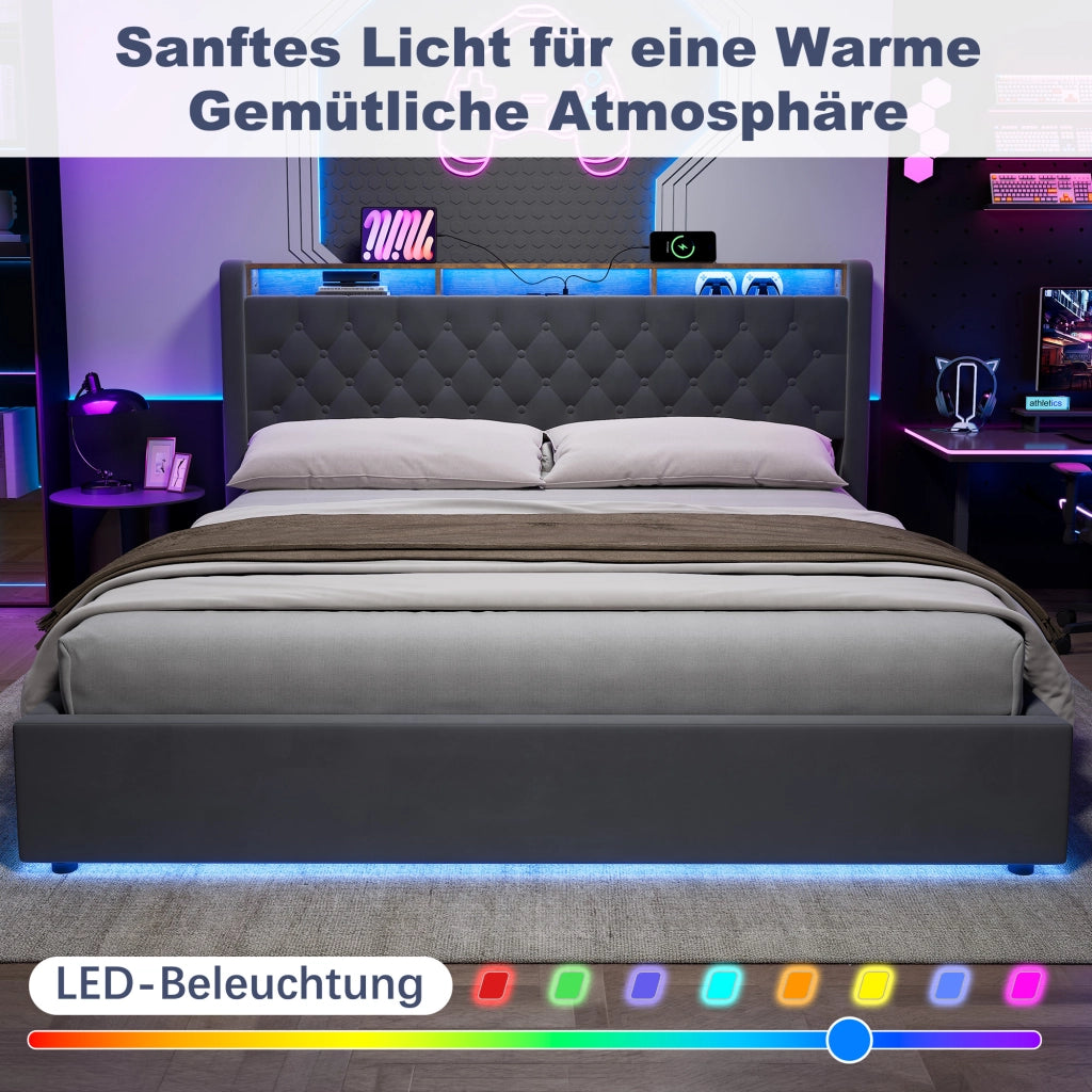 Letto matrimoniale 180x200 cm, colore grigio