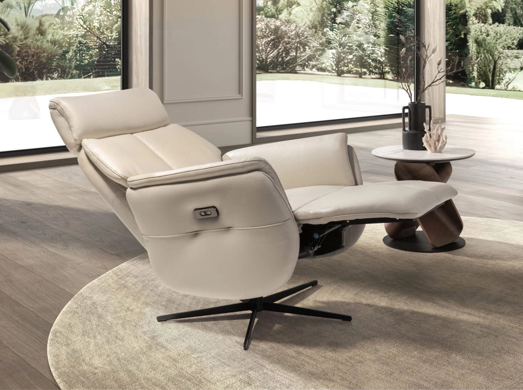 Poltrona relax girevole in pelle grigio perla