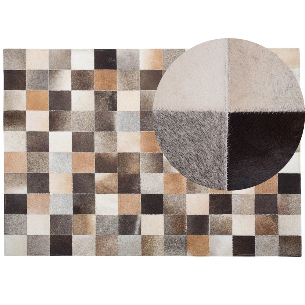 Tappeto tappetino Multicolore Pelle Bovina 160 x 230 cm Rettangolare Patchwork Fatto a Mano