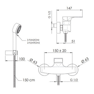 Rubinetto doccia esterno con kit doccia - serie class line
