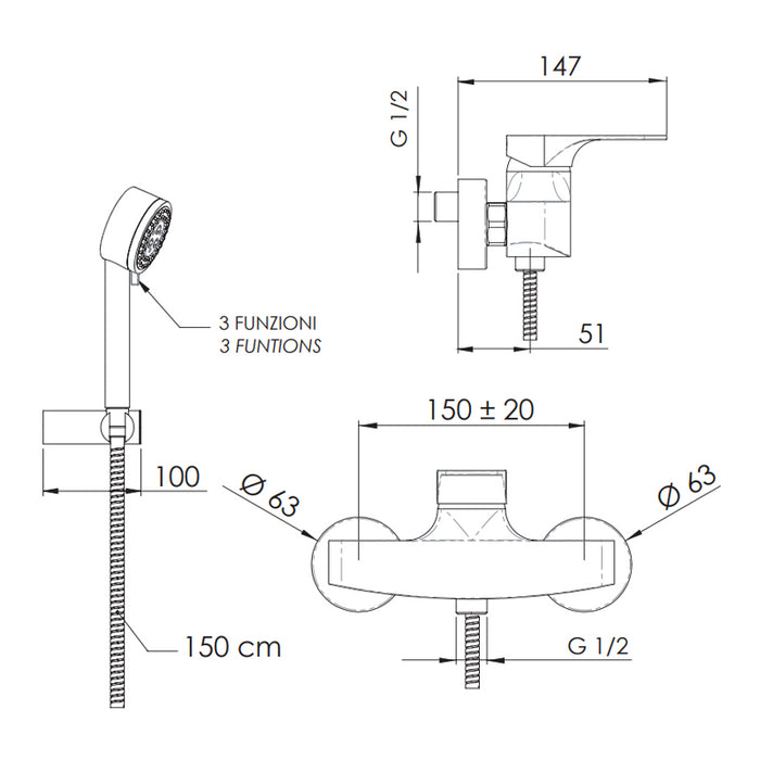 Rubinetto doccia esterno con kit doccia - serie class line