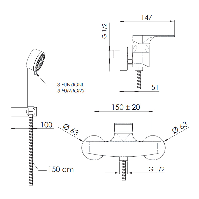 Rubinetto doccia esterno con kit doccia - serie class line