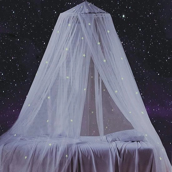 Tenda da letto - 60x250x850cm - Tenda a forma di cupola - con stelle luminose fluorescenti - Tenda per soffitto per uso domestico - Ideale ombrello per lettini e materassi - Facile da installare - Adatto per uso interno ed esterno
