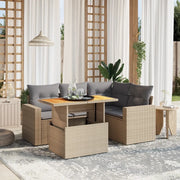 Set Divano da Giardino 5 pz con Cuscini Beige in Polyrattan