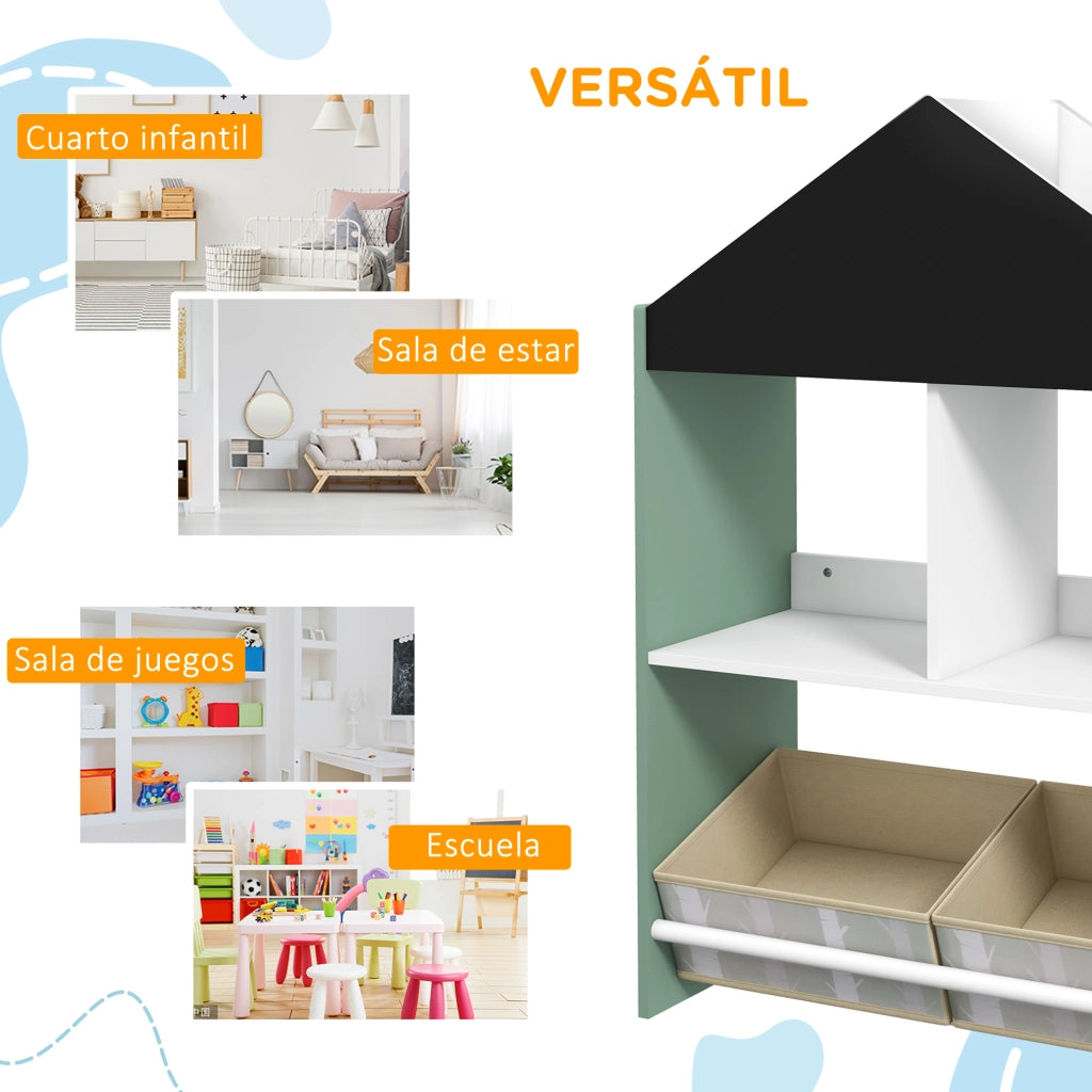 Libreria per bambini con ripiani aperti e 2 contenitori estraibili ¨C Zephmum ¨C Verde 62,4x26,5x90 cm
