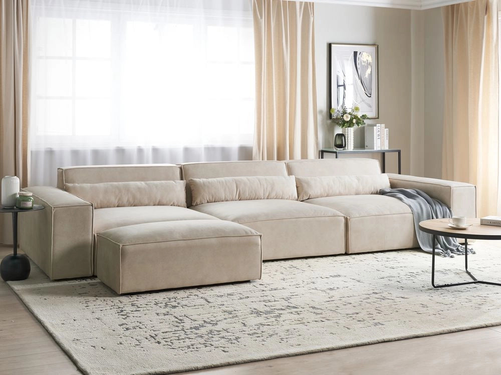 Divano modulare a 3 posti con ottomana Divano componibile in velluto beige con gambe nere Soggiorno moderno