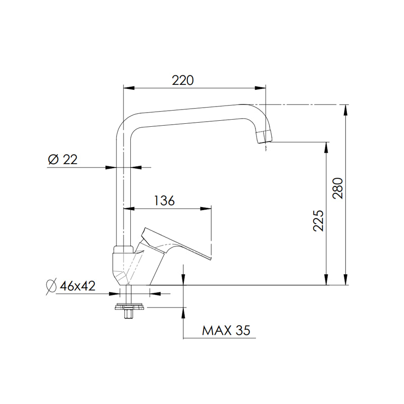 Miscelatore per lavello con bocca alta a u girevole - serie class line