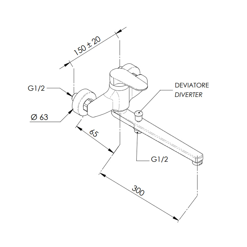 Rubinetto lavabo/vasca con canna fusa lunga - serie class line