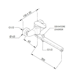 Rubinetto lavabo/vasca con canna fusa lunga - serie class line