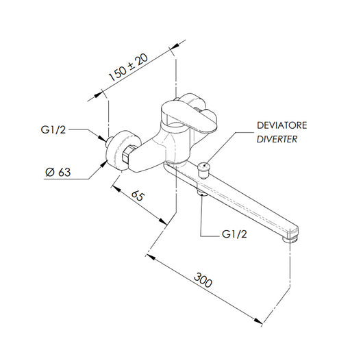 Rubinetto lavabo/vasca con canna fusa lunga - serie class line