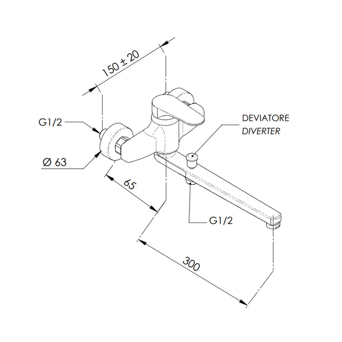 Rubinetto lavabo/vasca con canna fusa lunga - serie class line