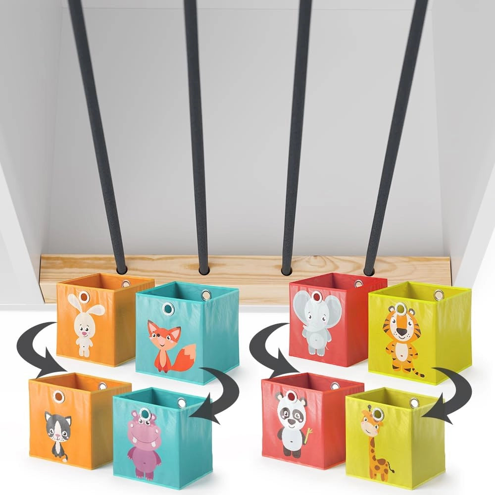 Libreria bambini Marvin, Bianco, 72 x 143 cm con 4 scatole pieghevoli opt.1, adatto per riporre giocattoli e libri