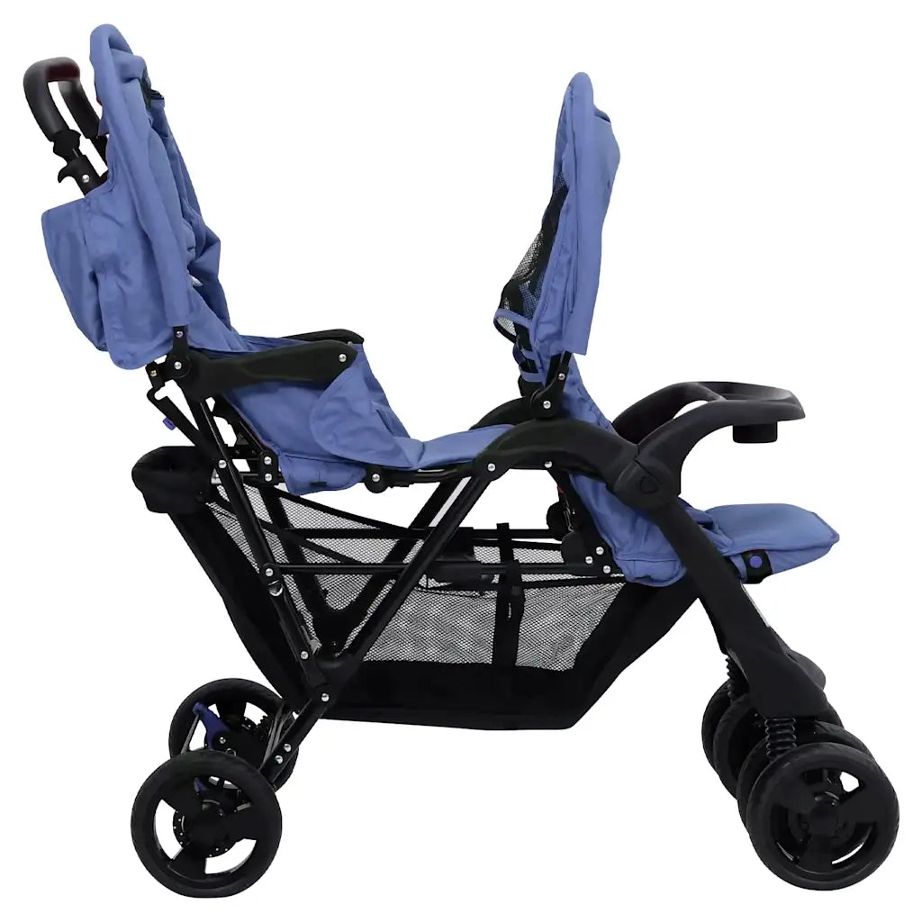 Passeggino Gemellare a Tandem Blu Marino in Acciaio 10350