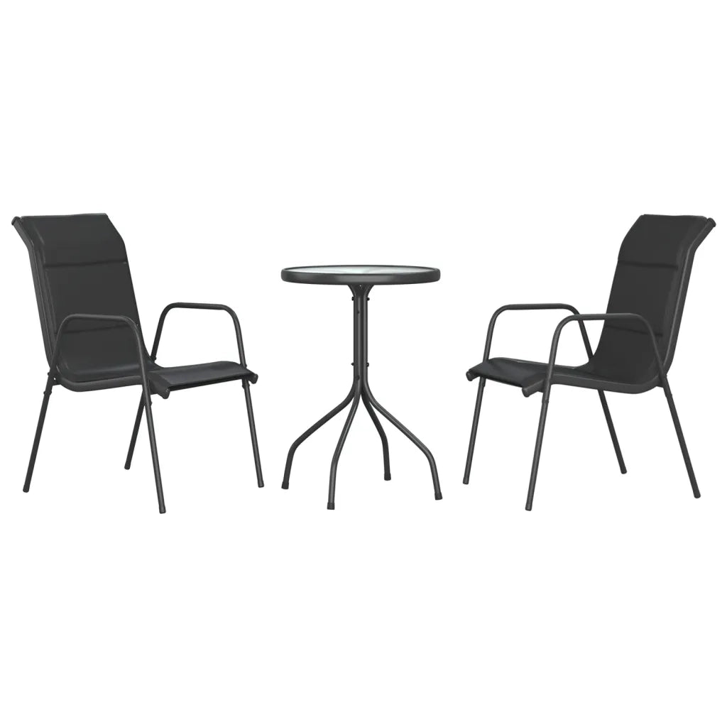Set da Pranzo da Giardino 3 pz in Acciaio Nero