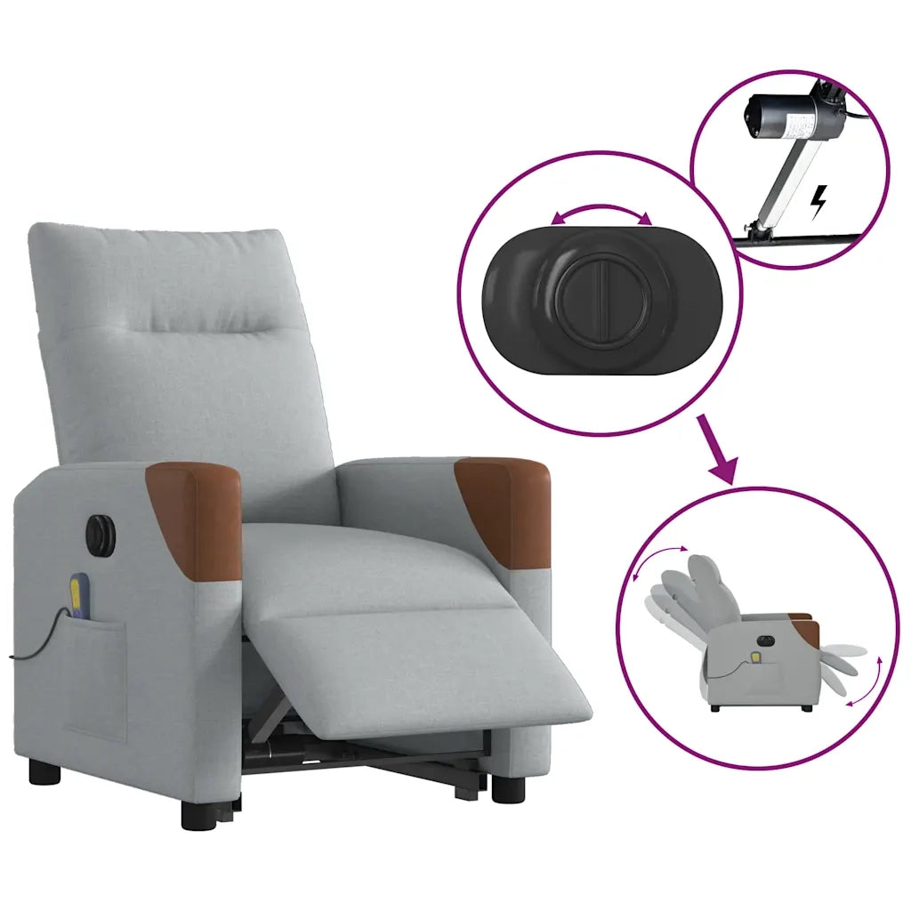 Poltrona Alzapersona Massaggi Elettrica Grigio Chiaro Tessuto