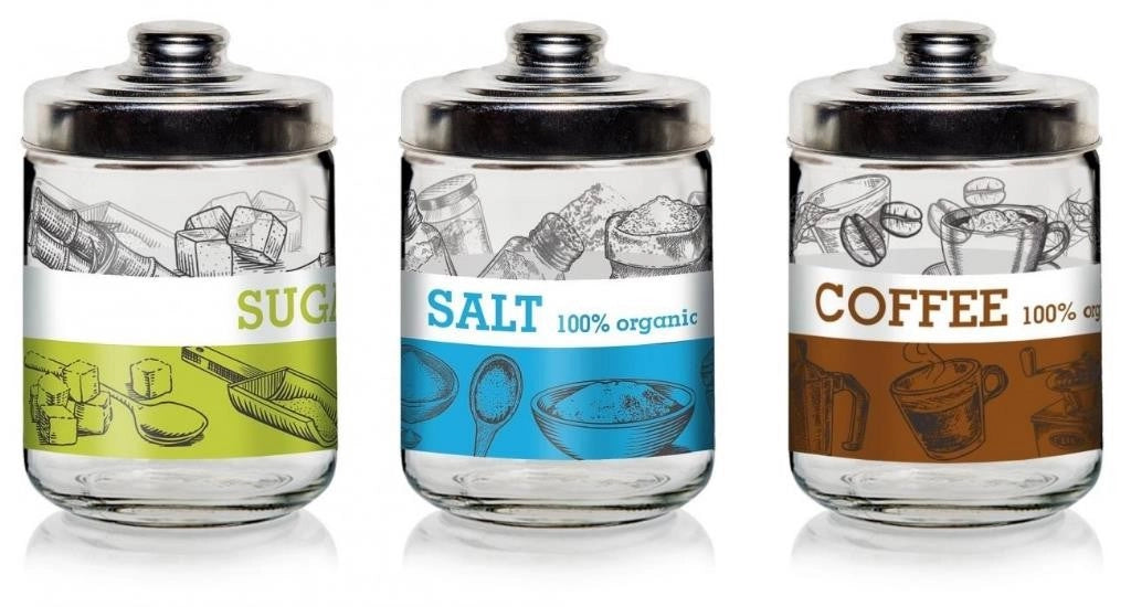 Set 3 Barattoli da Cucina in Vetro Pure Sale Zucchero Caffè 800 cc