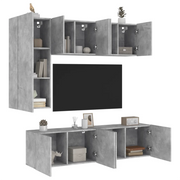 Mobili TV a Muro con LED 5pz Grigio Cemento Legno Multistrato 3216467