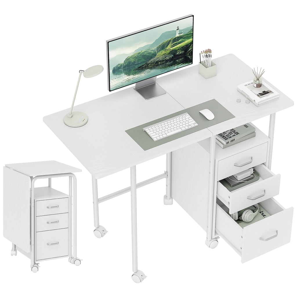 Scrivania per computer con cassetti e ruote ¨C Minimal ¨C 105x51x75,5 cm, bianco