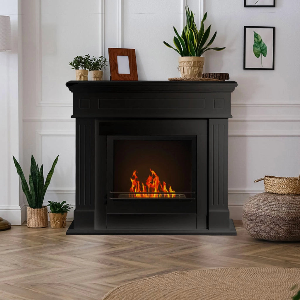 Camino a Bioetanolo da Pavimento 110x36x100 cm Cambridge in Legno Nero