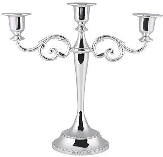 Candelabro a 3 braccia in argento - Robusto/duraturo - Stile europeo - Decorazione - Adatto per matrimoni/tavolate - Sostegno candele