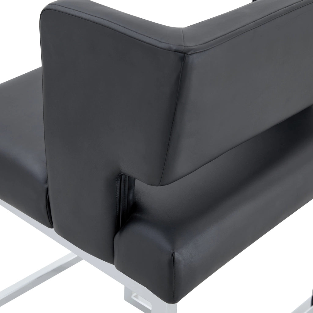 Set di 2 Sgabelli da Bar Stile Nordico con Seduta Quadrata Imbottita e Gambe in Metallo; Pelle PU; Nero e Argento