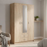Armadio Camera da Letto Crati, Guardaroba 3 Ante Appendiabiti, 120x52 cm Marrone Quercia