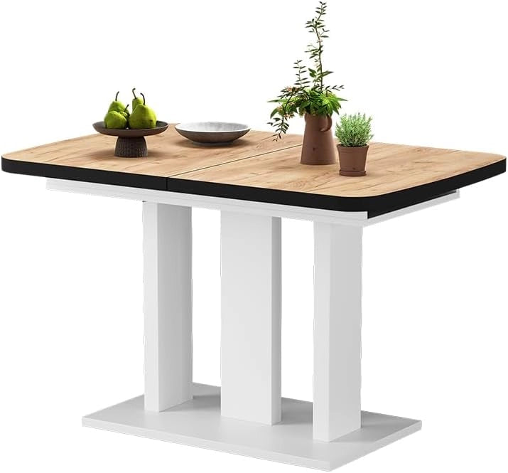 tavolo da pranzo allungabile Fenaro, Quercia dorata/bianco, 120 x 80 cm 2 parti, allungabile con prolunga a inserto per un'estensione flessibile del tavolo