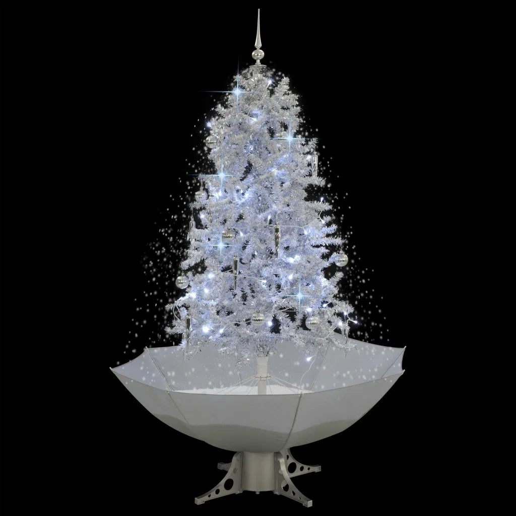 Albero di Natale | Decorazioni natalizie con Neve e Base a Ombrellone Bianco 170 cm